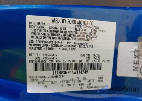 2010 Ford Focus Ses из США, поврежденный, VIN 1FAHP3GN4AW114749